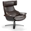 Image de Angel Cerdá - Fauteuil Pivotant Tapissé en Cuir de Vachette - Fauteuil au Design Moderne - Mécanisme Relax et Appui-Tête - Structure en Bois et Base en Acier - 88 x 85 x 105 cm