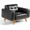 Image de Angel Cerdá - Fauteuil Tapissé en Cuir de Vachette Noir - Tapissé avec Accoudoirs - Moderne et Élégant - Cadre en Bois de Noyer - Parfait pour Les Salons ou Les Espaces de Lecture - 112 x 95 x 78 cm