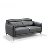 Image de Angel Cerdá - Canapé 2 Places en Cuir de Vache Noir - Design Moderne avec Têtières Indépendantes Articulées - Structure Robuste en Pin Naturel et Pieds en Acier Noir - 157 x 100 x 94 cm