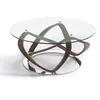 Image de Angel Cerdá - Table Basse Ronde en Verre Trempé et Bois de Hêtre Couleur Noyer - Table Basse Moderne et Élégante - Originale et Polyvalente - Matériaux Robustes - Ø100 x 39 cm