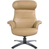 Image de Angel Cerdá   Fauteuil Design Pivotant Tapissé en Cuir Bovin Couleur Sable, Rotation 360° | Dossier Haut et Accoudoirs | Bois Plaqué Noyer et Acier | Design Moderne pour Salon | 80 x 84 x 100/108 cm