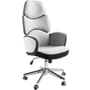 Image de Angel Cerdá   Chaise Bureau Design Moderne Pivotante, Revêtue en Tissu Gris et PVC Blanc | Chaise Bureau Ergonomique avec Dossier Large et Accoudoirs | Pieds en Acier Chromé | 64 x 69 x 118 cm