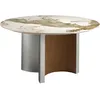 Image de Angel Cerda - Table de salle à manger avec plateau fixe en marbre blanc/noyer/argent - 100x150x150 cm OS