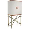 Image de Angel CERDÁ   Buffet Haut avec 2 Portes   Design Moderne et Élégant   82 x 53 x 169 cm   Structure en Bois Placage Noyer, Revêtement en Tissu Gris et Pieds en Acier Inoxydable Doré