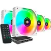 Image de Mars Gaming MF-SI4KIT, Kit de 4 Ventilateurs Ultra-Silencieux 120mm, Éclairage ARGB Miroir Infini, Roulements FDB et Noyau en Cuivre, Télécommande et HUB, Compatibilité Totale ARGB, Blanc