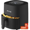 Image de EVVO Friteuse à air sans huile 6 l 1700 W Conteneur antiadhésive Double technologie cyclone Multifonction, cuisson, décongélation, décongélation, jusqu'à 200 °C, arrêt automatique, noir