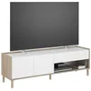 Image de Miroytengo Azzaro Meuble TV pour salon avec 2 portes et 1 tiroir mélaminé couleur chêne japonais et blanc mat 150 x 47 x 40 cm