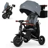 Image de QPlay Nova Deluxe Poussette évolutive avec siège pivotant, pliable compact, capote réglable, cuir fait main, repose-pieds et freins pour enfants de 10 à 36 mois Gris