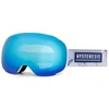 Image de HYSTERESIS Magnet Freeride Lunettes de ski et snowboard avec verres sphériques magnétiques interchangeables avec 2 verres inclus Cadre blanc Verres bleus Ruban couleur montagne