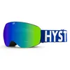 Image de HYSTERESIS Magnet Extreme Lunettes de ski et snowboard avec verres sphériques magnétiques interchangeables avec 2 verres inclus Monture noire Verres verts Ruban bleu 100% anti-buée UV400