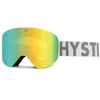 Image de HYSTERESIS Magnet Illicit Lunettes de ski et snowboard avec verres cylindriques magnétiques interchangeables avec 2 verres inclus Monture noire Verres dorés Ruban blanc