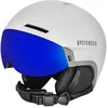Image de HYSTERESIS Casque H-Shock avec visière Casque de ski et Snowboard avec visière | Couleur : blanc | Lentille bleue effet miroir | Taille : L | Taille de la tête : 58-61 cm | 100% Anti-buée et