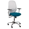Image de PIQUERAS Y CRESPO Chaise cylindrique Blanche Maille Blanche Assise Bali Vert pétrole Bras réglable Base chromée Roues de parquet