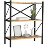 Image de Miroytengo Étagère de salon Rus 3 étagères noire et chêne Safir Meuble de Rangement 66 x 85 x 34 cm