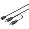 Image de PremiumCord Câble d'Alimentation USB 3.0 en Y, USB Type Micro B Mâle vers 2x Type A Mâle, Câble de Données SuperSpeed     Jusqu'à 5 Gbit/s, Couleur Noir, Longueur 0,5 m