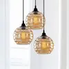 Image de Opviq Suspension Gold 011, verre transparent doré, ronde à 3 lampes