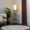 Image de Opviq Lampadaire 8111 noir, tablette, abat-jour en tissu blanc
