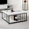 Image de Menzzo Table Basse carrée Olliana 90x90cm Bois Blanc et Métal Noir