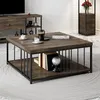 Image de Menzzo Table Basse carrée Olliana 90x90cm Bois foncé et Métal Noir
