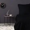 Image de Parure de lit - 1 housse de couette 220 x 240 cm + 2 taies doreiller 60 x 60 cm - Satiné 100% coton - Noir