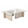 Image de Table basse - FLAVIO - Travertine - Rectangulaire - Verre trempé et panneaux de particules - Style élégant - 105x65x30 cm