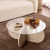 Image de Homitis - Table basse Aeris travertin/transparent - 75x35x75 cm OS