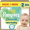 Image de Pampers Harmonie, Taille 2, 204 Couches, 4-8kg, Protection Douce Pour La Peau Avec 100% D’Absorption Pampers, Pack 1 Mois