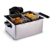 Image de Alpina Friteuse à Huile 5 Litres - Double avec 3 Paniers (1 Grand, 2 Petits) - Grande Capacité jusqu'à 190 °C - 2000W - Inox, Acier Inoxydable