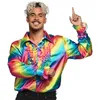 Image de Boland - Chemise disco avec volants, couleurs arc-en-ciel, pour hommes, déguisement, t-shirt de fête, Schlagermove, années 70, fête de thème, carnaval