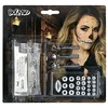 Image de Boland-45096 Kit crâne Diamant (3 Crayons crème de Maquillage Blanc, 1 Gel pailleté et 25 Pierres), Unisexe-Adulte, 10239350, Multicolore, Taille Unique