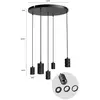 Image de Calex Retro suspension, ronde, 5 lampes, noire