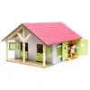 Image de Kids Globe Farming 610168 Cour équestre en Bois 1:24 avec 2 boîtes, Jouet de Cour à Chevaux, avec Toit Pliable Pratique, pour Toutes Les Figurines d'animaux courantes, Rose