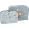 Image de Little Dutch Forest Friends Lot de 2 valises à jouets en carton pour enfant Motif renard Bleu