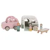 Image de Little Dutch Voiture avec caravane avec figurines et accessoires en bois pour enfants - Rose