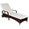 Image de vidaXL Chaise Longue avec Coussin et Roues Résine tressée Marron