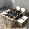 Image de vidaXL Ensemble à manger d'extérieur et coussins 9 pcs résine tressée
