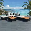 Image de vidaXL Salon de jardin 7 pcs avec coussins Résine tressée Noir