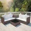 Image de vidaXL Salon de jardin 4 pcs avec coussins Résine tressée Marron