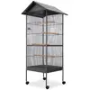 Image de vidaXL Cage à oiseaux avec toit Acier Noir 66 x 66 x 155 cm