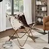Image de vidaXL Chaise papillon marron et blanc cuir de vache