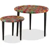 Image de vidaXL Table basse 2 pcs Détails tissés chindi Multicolore