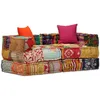 Image de vidaXL Pouf Modulaire à 2 Places Canapé de Salle de Séjour Sofa de Salon Meuble de Salle de Séjour Maison Intérieur Patchwork Tissu
