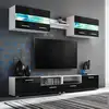 Image de vidaXL Ensemble mural pour TV 5 pcs avec lumières LED Noir brillant