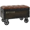 Image de vidaXL Banc de Rangement en Bois Massif, Marron, 80,5x41x50 cm, Bois d’Épicéa & MDF avec Cuir Synthétique, Coffre Siège, Assise Rembourrée, Roues en Acier Robustes, Entrée ou Couloir