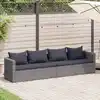Image de vidaXL Meuble de jardin 4 pcs avec coussins Gris Résine tressée