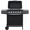 Image de vidaXL Barbecue au Gaz 6 Zones de Cuisson Acier Noir Cuisine Jardin Terrasse