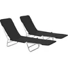 Image de vidaXL Lot de 2 Chaises Longues Pliables, Bain de Soleil, Transat de Terrasse, Siège de Jardin Patio Balcon Extérieur, Acier et Tissu Noir