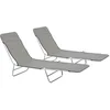 Image de vidaXL Lot de 2 Chaises Longues Pliables, Bain de Soleil, Transat de Terrasse, Siège de Jardin Patio Balcon Extérieur, Acier et Tissu Gris