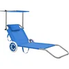 Image de vidaXL Chaise Longue Pliable avec Auvent et Roues Acier Bleu Transat Chilienne