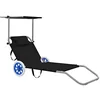Image de vidaXL Chaise Longue Pliable avec auvent et Roues Acier Noir